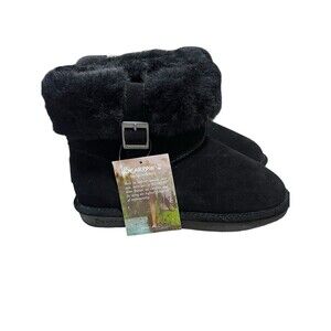 Bearpaw Abby Women's Suede Sheepskin Wool Fur‎ Slip On Ankle Boots Sz 8 Black